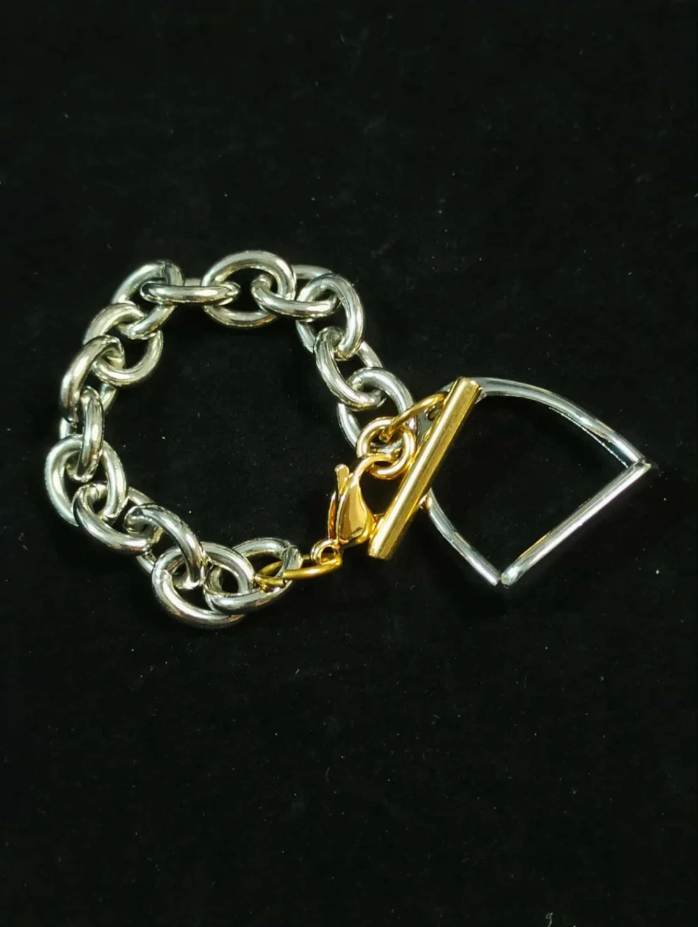 Chunky Stirrup Charm Bracelet Silver Gold Tone Equestrian Link Statement